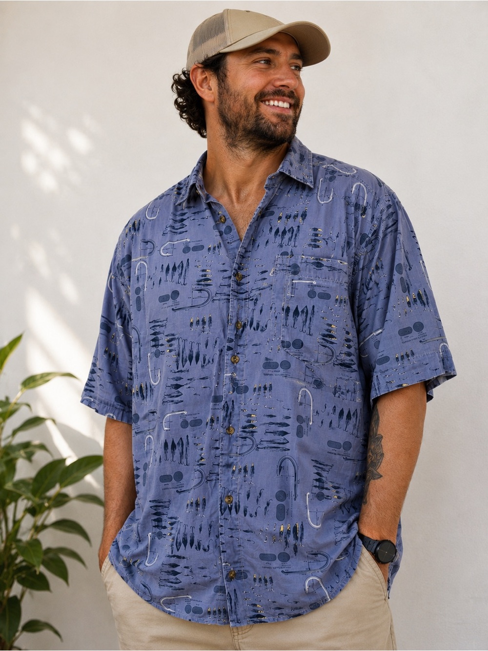 Columbia Sportswear Men’s 2XT Tall Fishing Lure Print Button Up Shirt